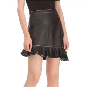 Zara Basic Asymmetrical Distressed Faux  Leather Studded Mini Ruffle Hem Skirt